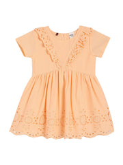 Baby Girls Embroidered Cotton Dress, Peach