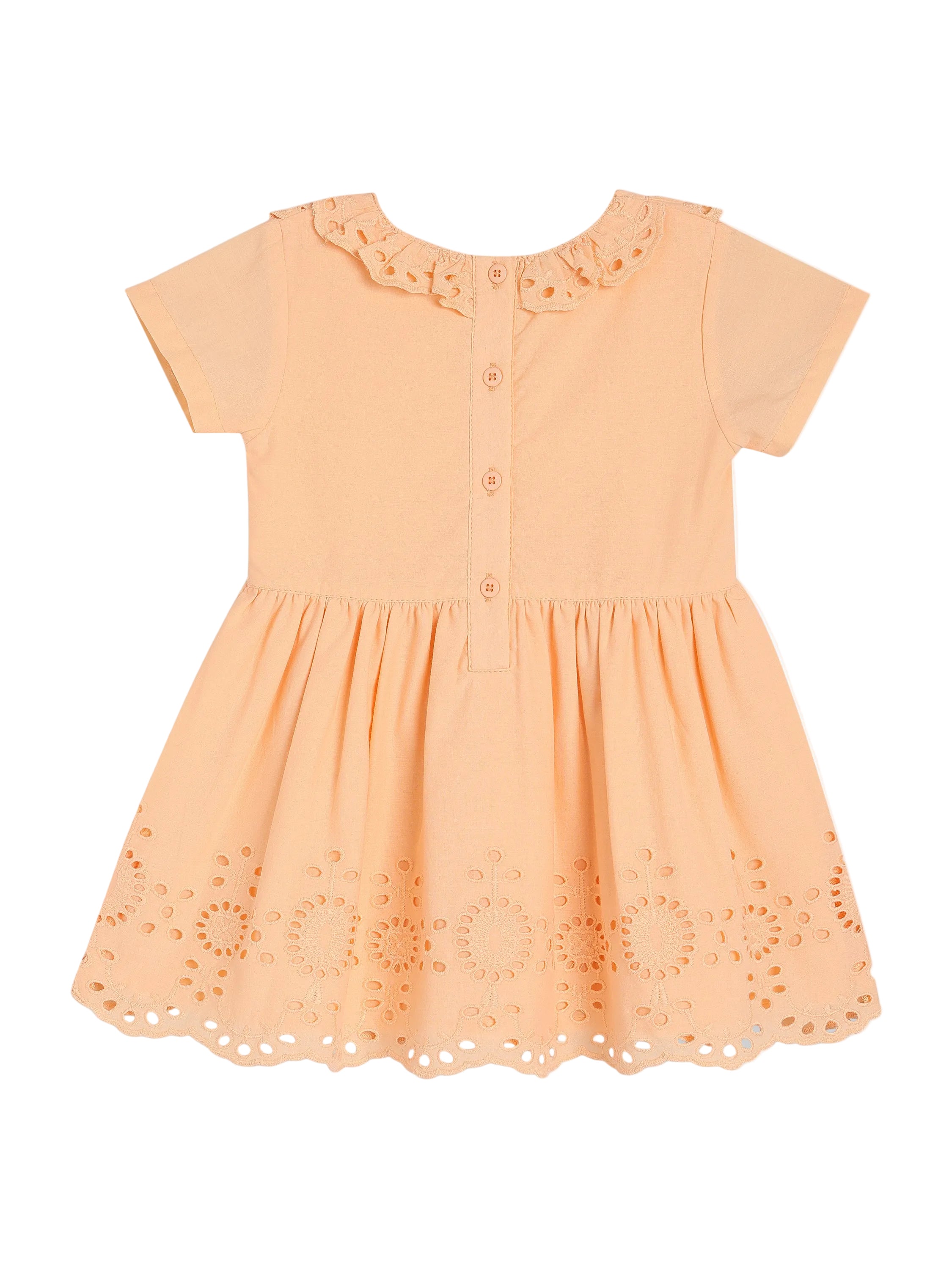 Baby Girls Embroidered Cotton Dress, Peach