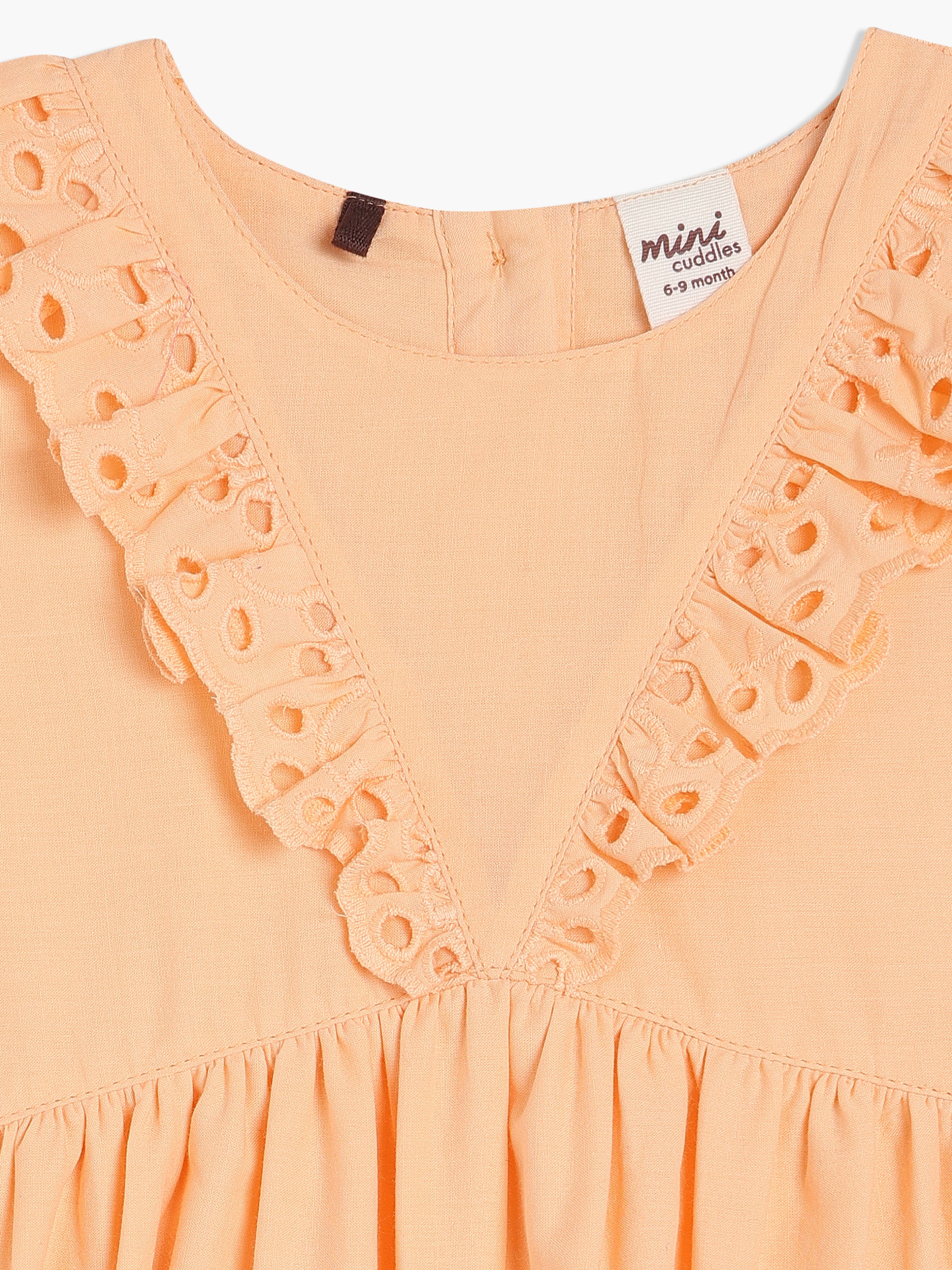 Baby Girls Embroidered Cotton Dress, Peach