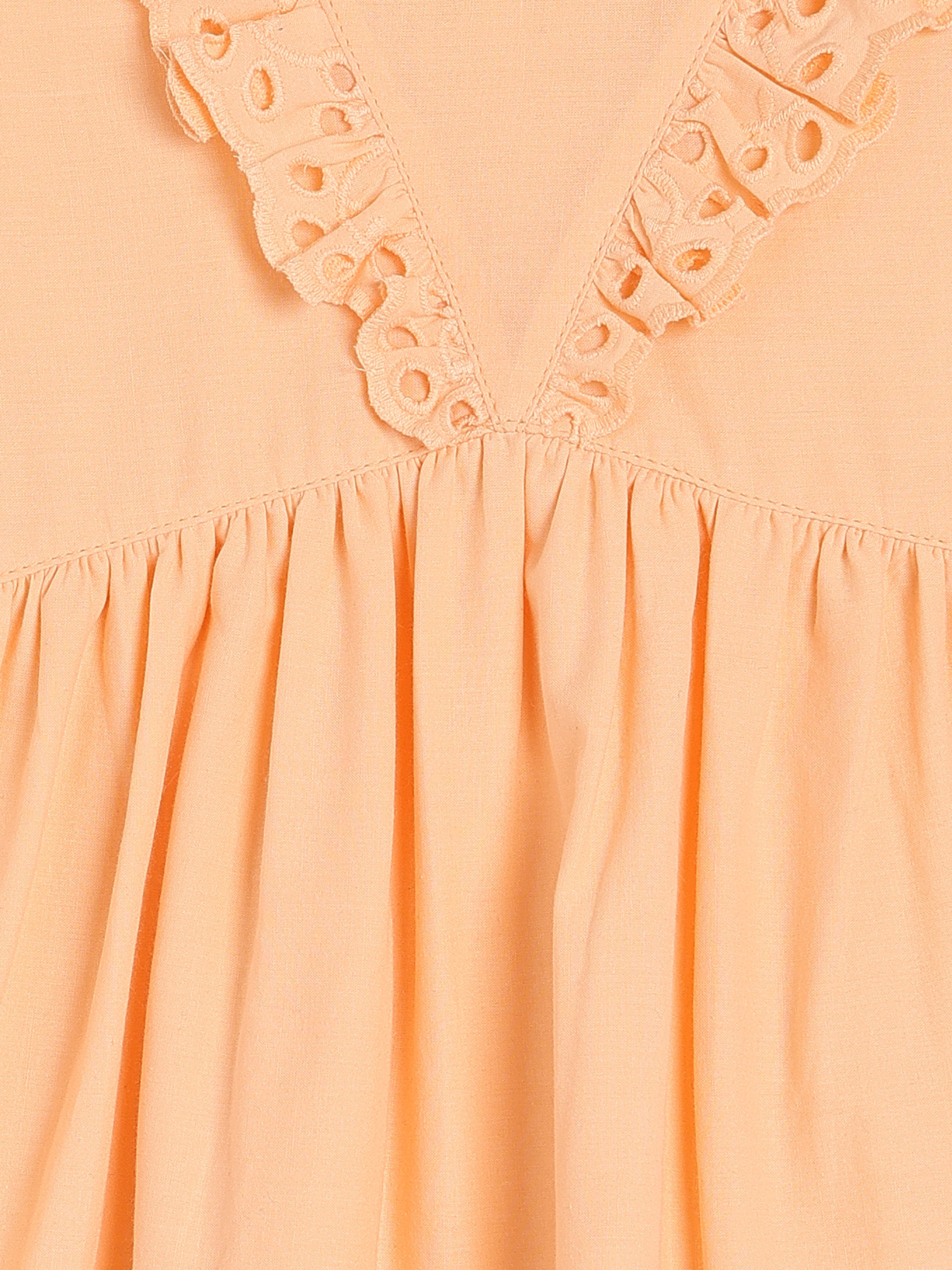 Baby Girls Embroidered Cotton Dress, Peach