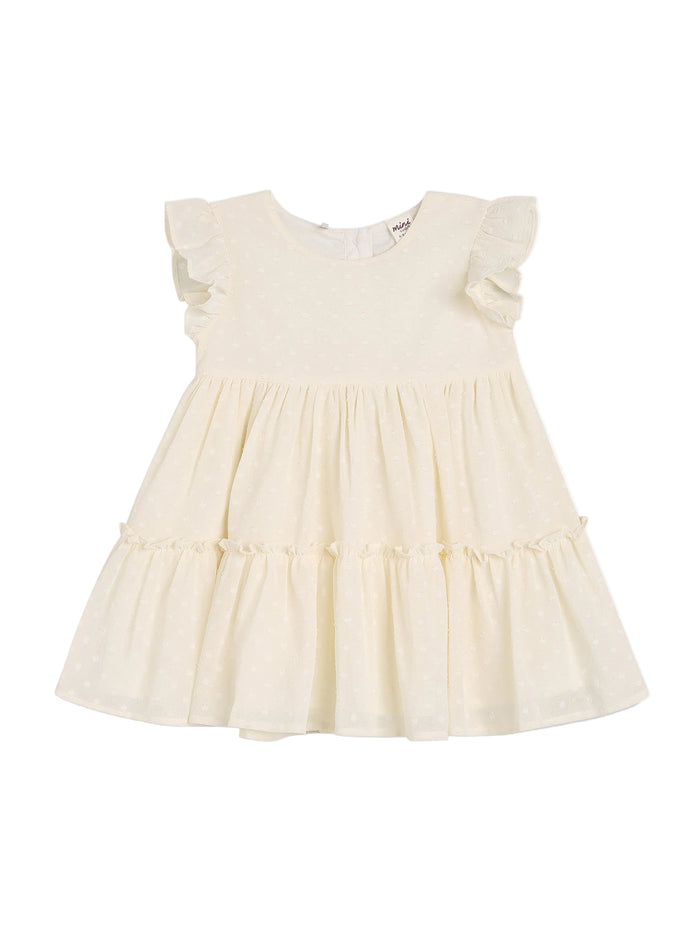 Baby Girls Dobby Pattern Dress, Cream