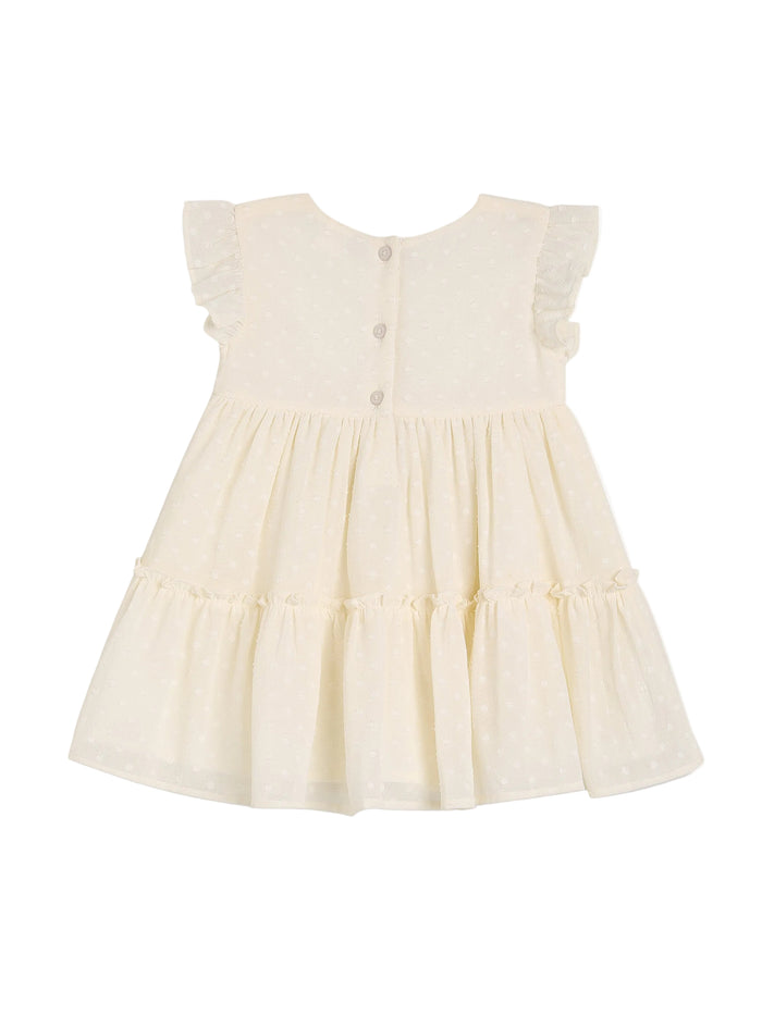 Baby Girls Dobby Pattern Dress, Cream