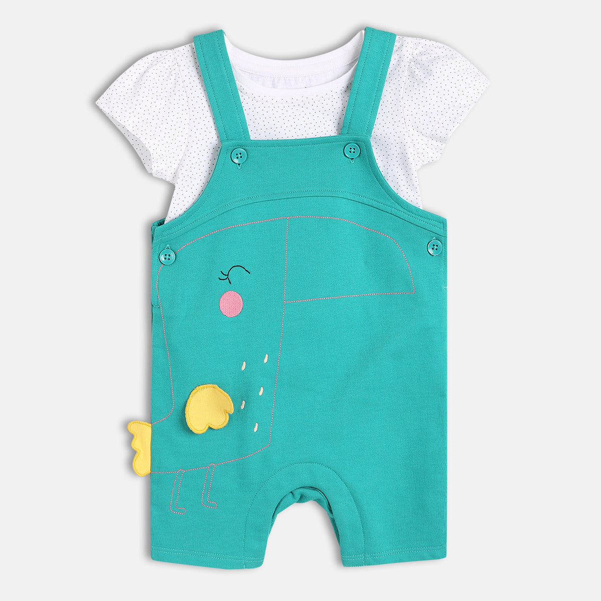 Girls White/Green Dungaree Set