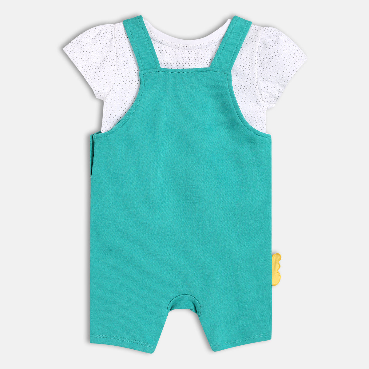 Girls White/Green Dungaree Set