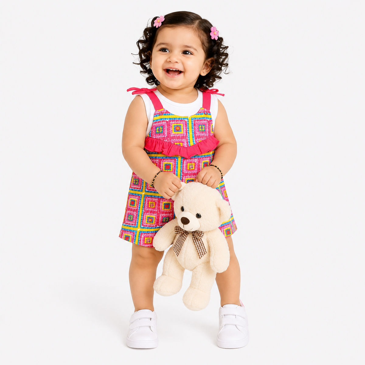 Girls Pink Sleeve Less Dungaree Set