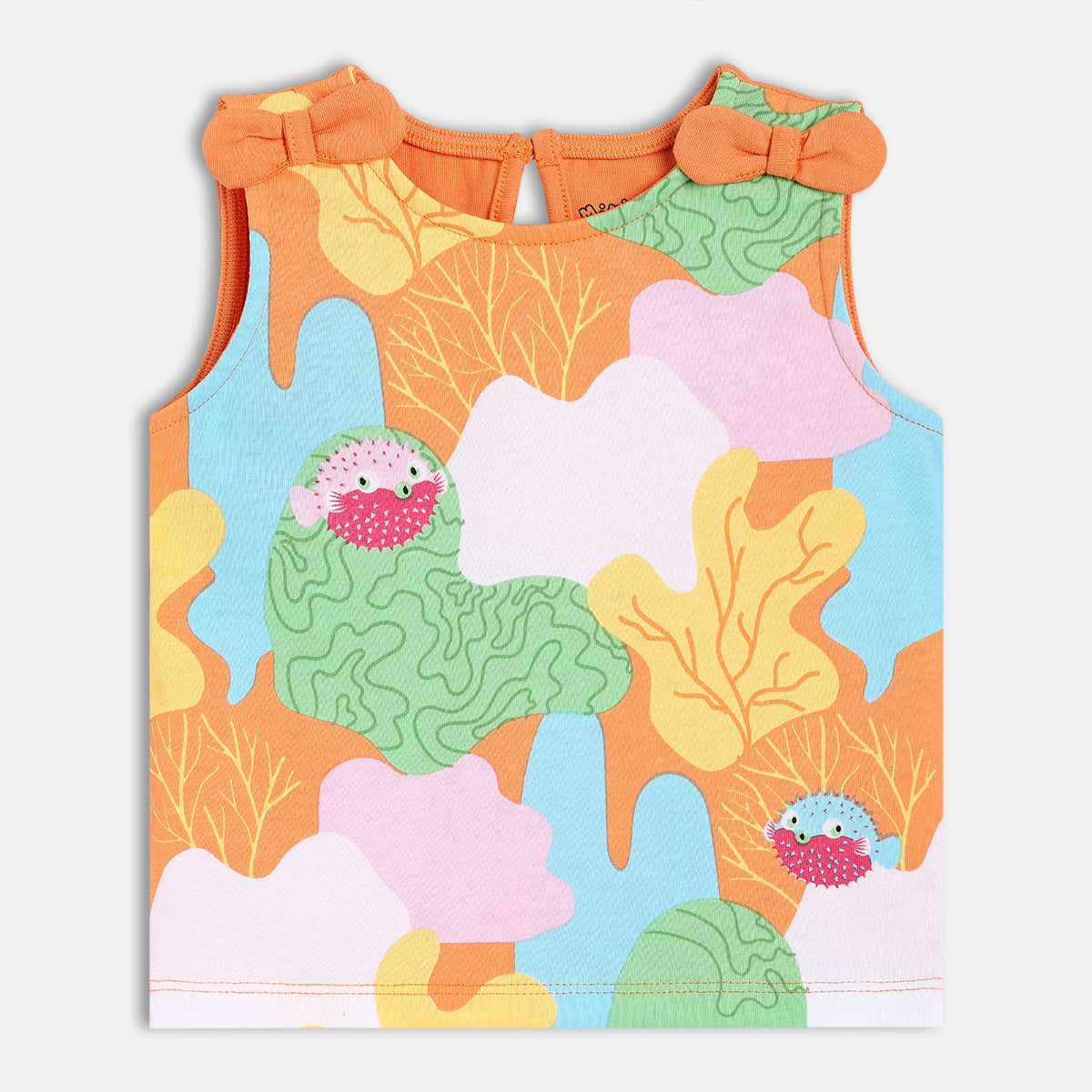Baby Girls Abstract Print Bow Detail Knit Top , Orange, Aqua, Green, Pink And Yellow