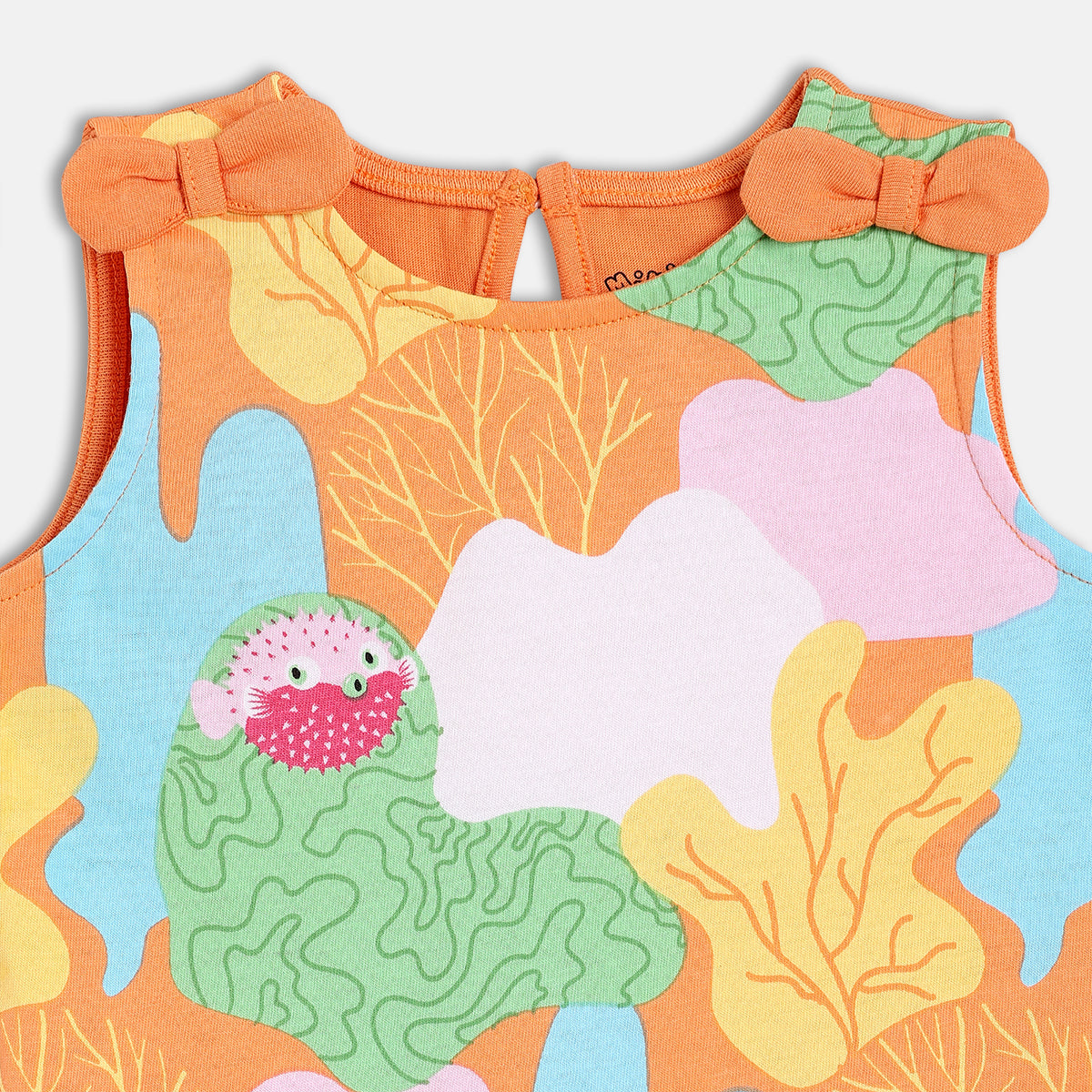 Baby Girls Abstract Print Bow Detail Knit Top , Orange, Aqua, Green, Pink And Yellow