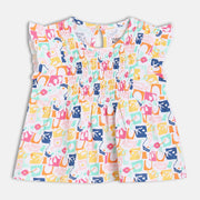 Baby Girls Abstract Print Smocked Top, Multicolour