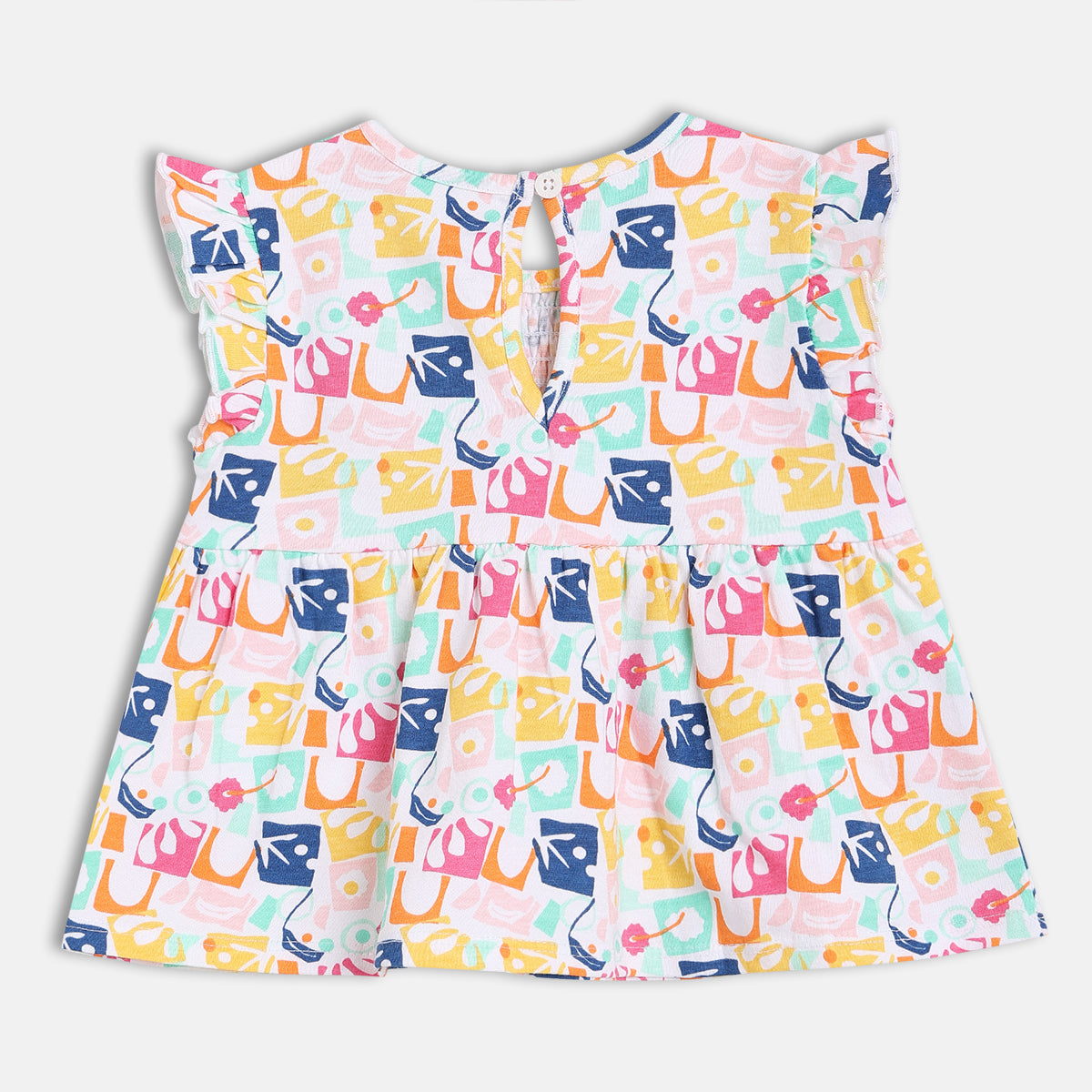 Baby Girls Abstract Print Smocked Top, Multicolour