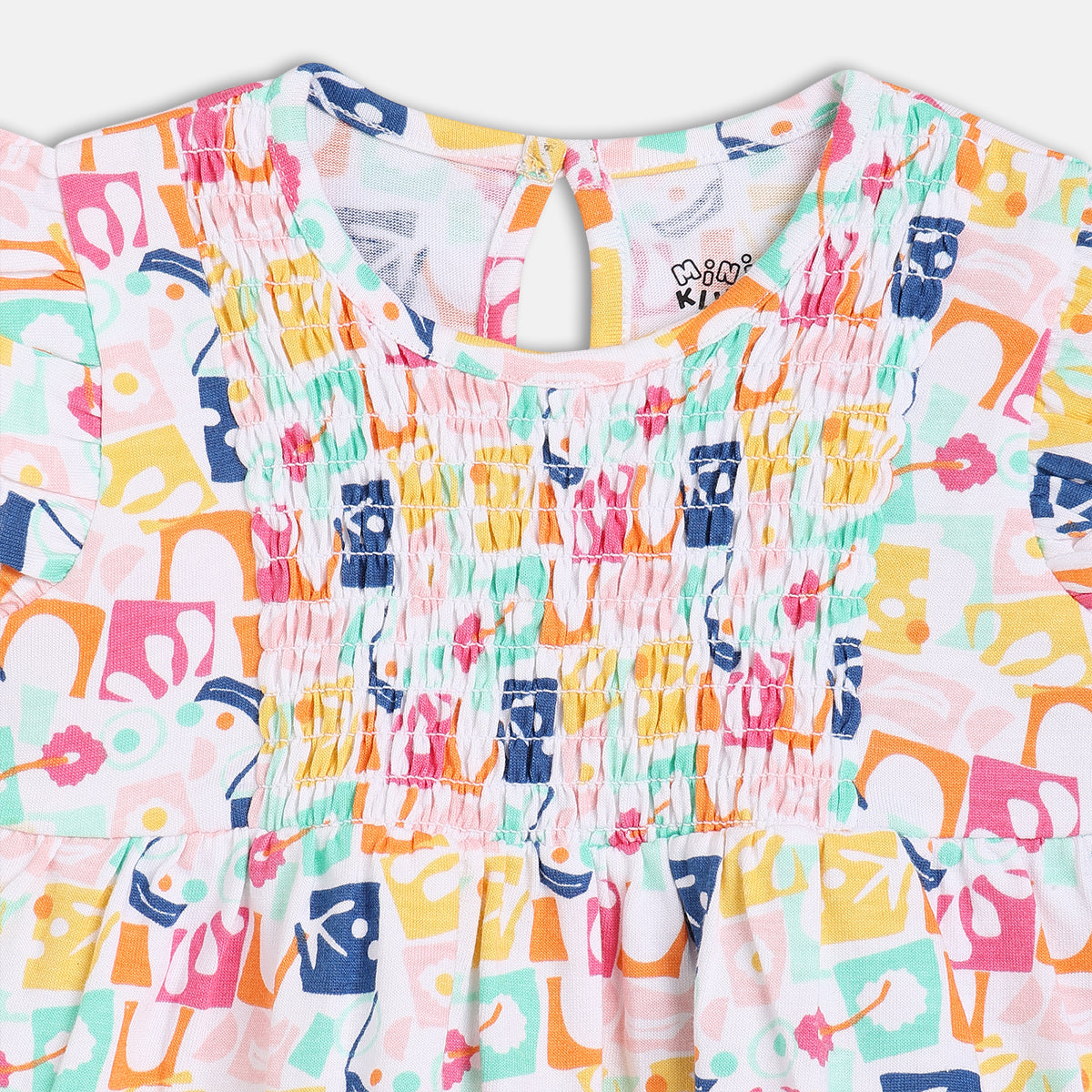 Baby Girls Abstract Print Smocked Top, Multicolour