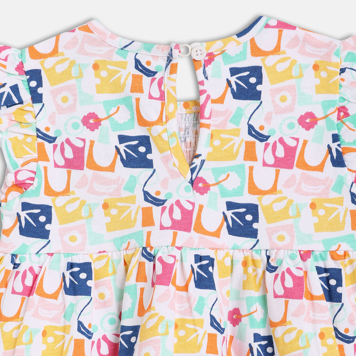 Baby Girls Abstract Print Smocked Top, Multicolour