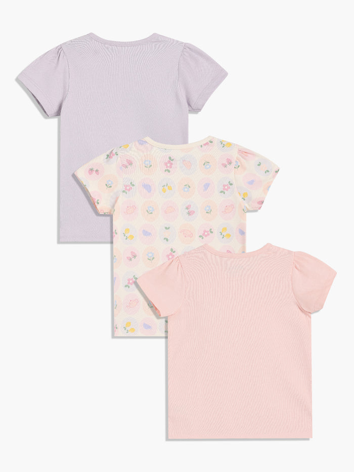 Baby Girls pack of 3 Floral and mouse  printed T-Shirt, Lilac & Pink