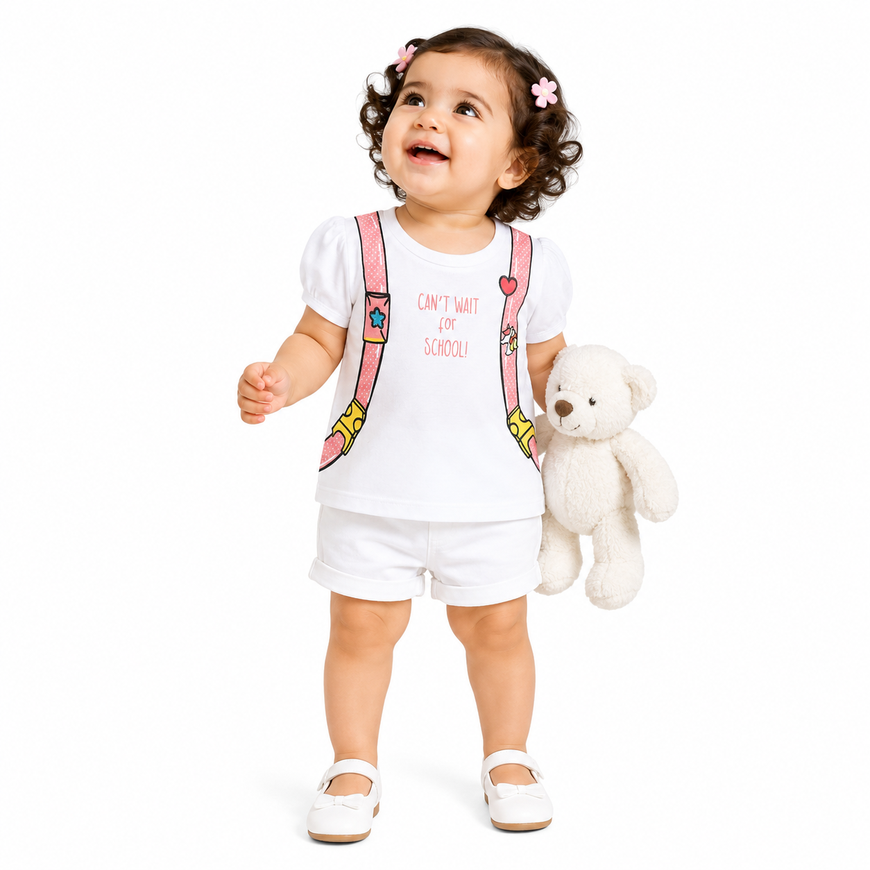 Girls White Short Sleeve Knit Top