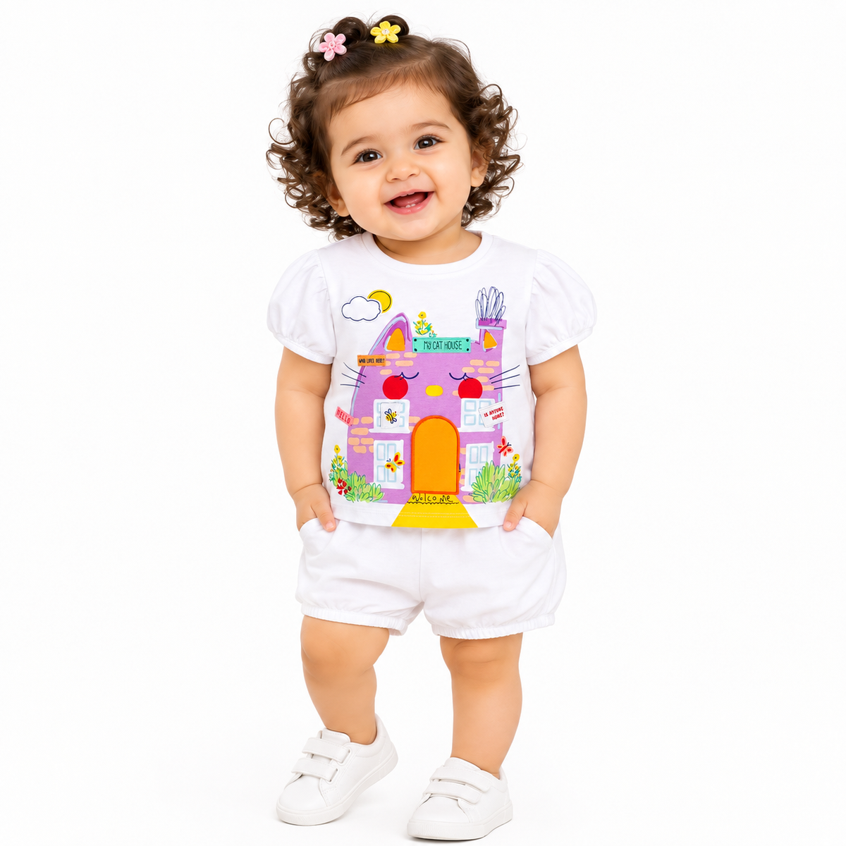 Girls White Short Sleeve Knit Top