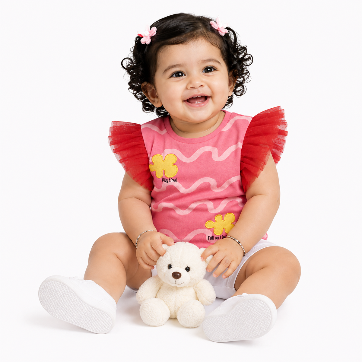 Girls Pink Frill Sleeve Knit Top