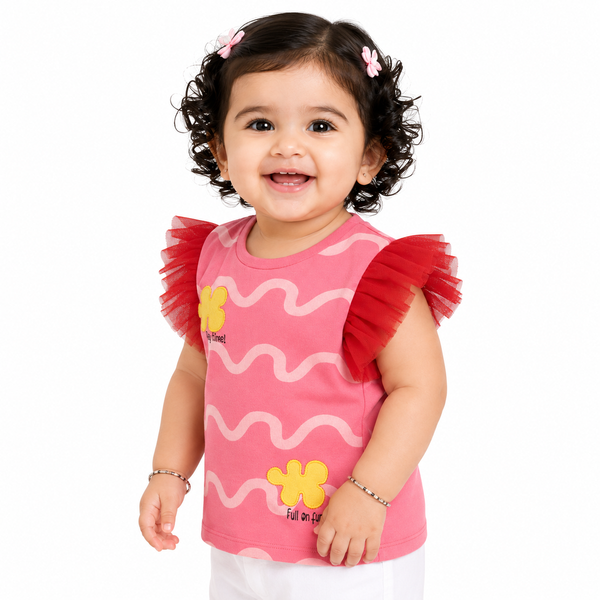 Girls Pink Frill Sleeve Knit Top