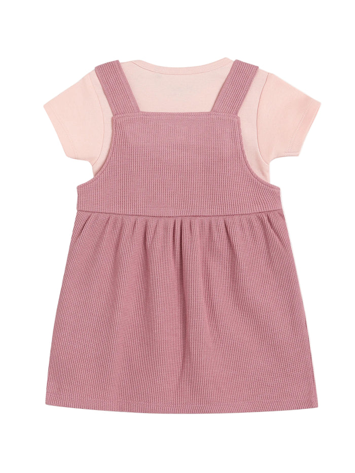 Baby Girls floral and mouse embroidered pinny set with bodysuit, Pink