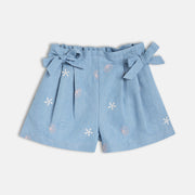 Baby Girls Embroidered Bow Detail Shorts , Blue