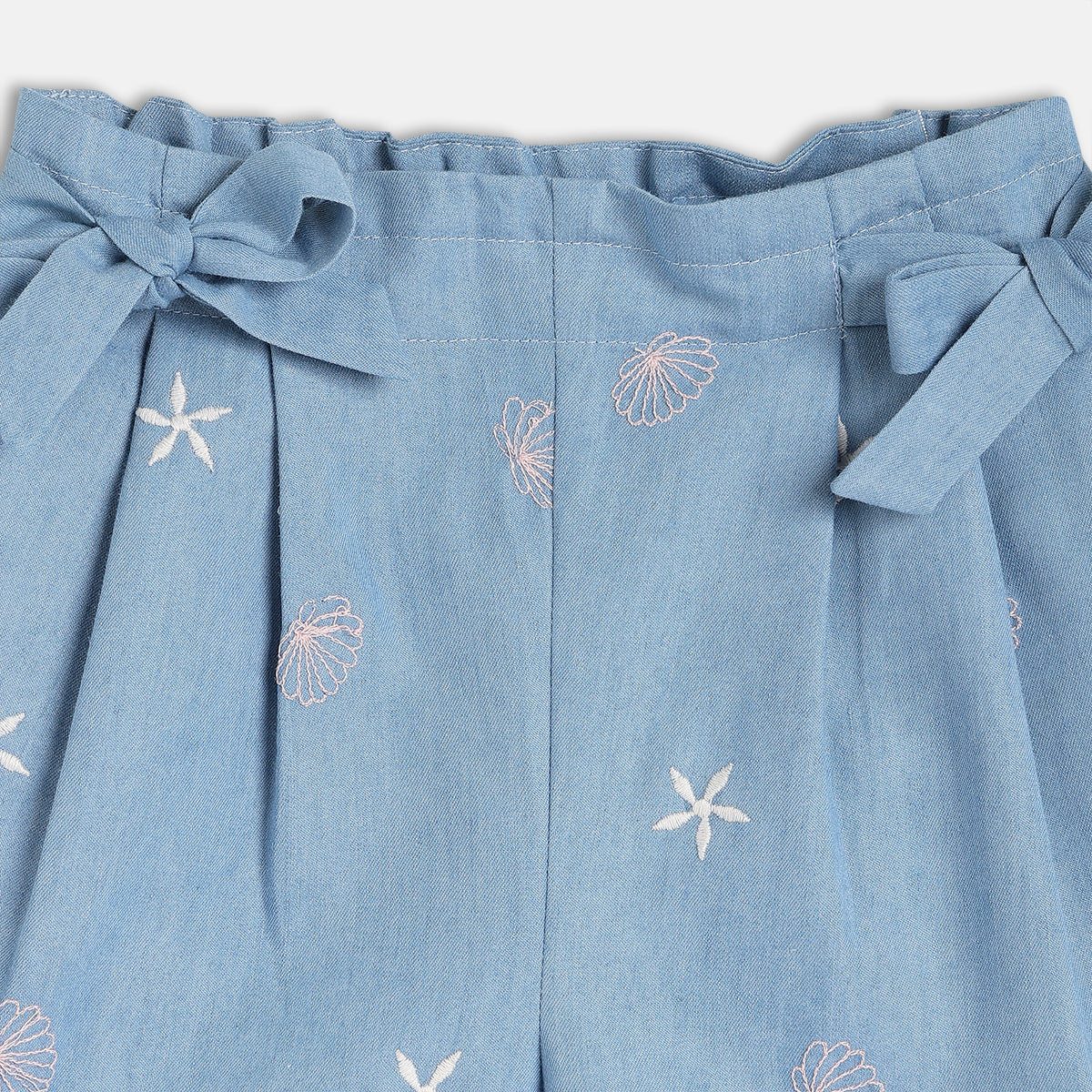 Baby Girls Embroidered Bow Detail Shorts , Blue