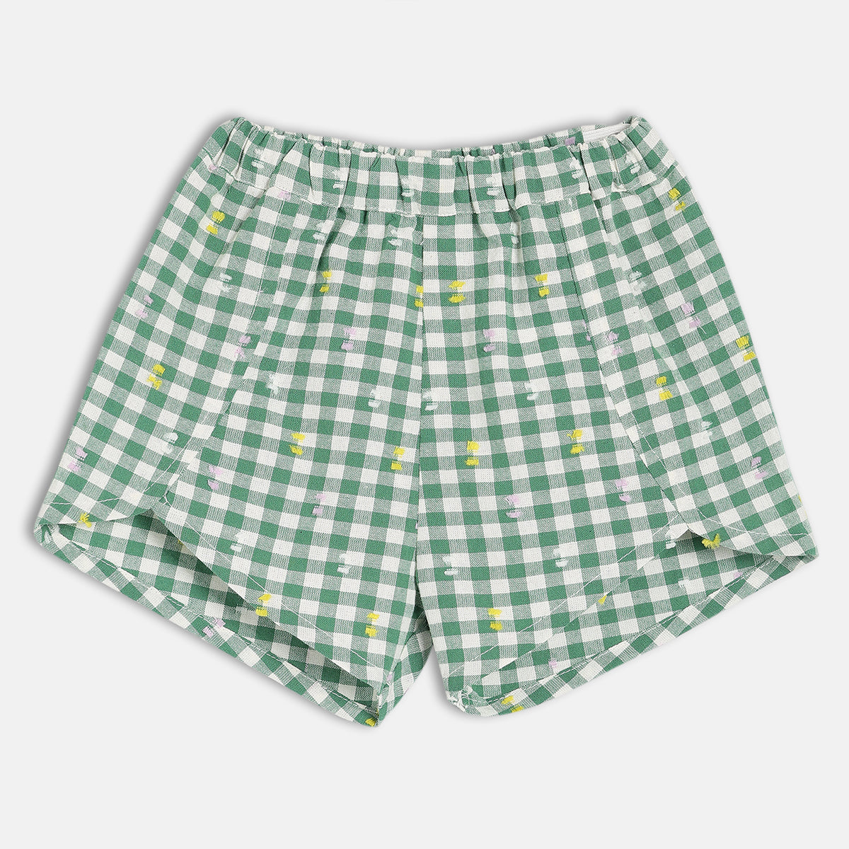 Baby Girls Gingham Check Shorts, Green And White