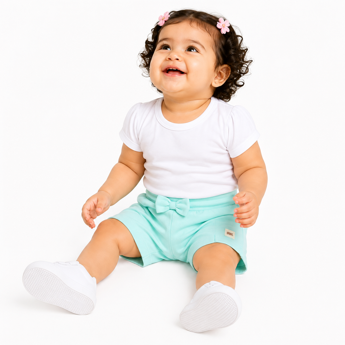 Girls Light Blue Elasticated Shorts