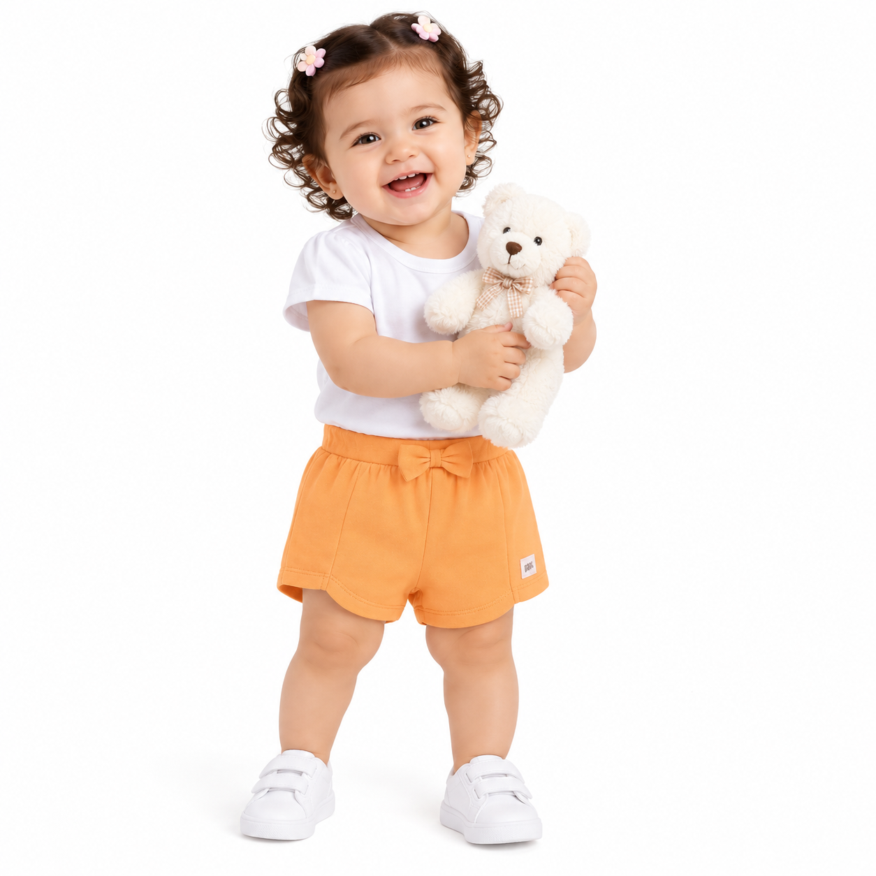 Girls Orange Elasticated Shorts