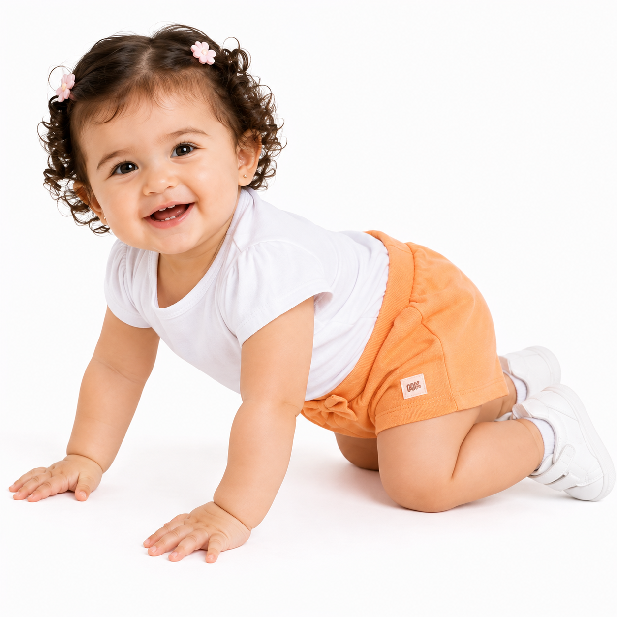 Girls Orange Elasticated Shorts