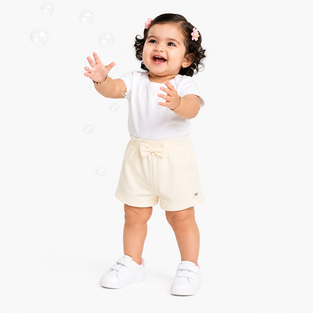 Girls White Elasticated Shorts