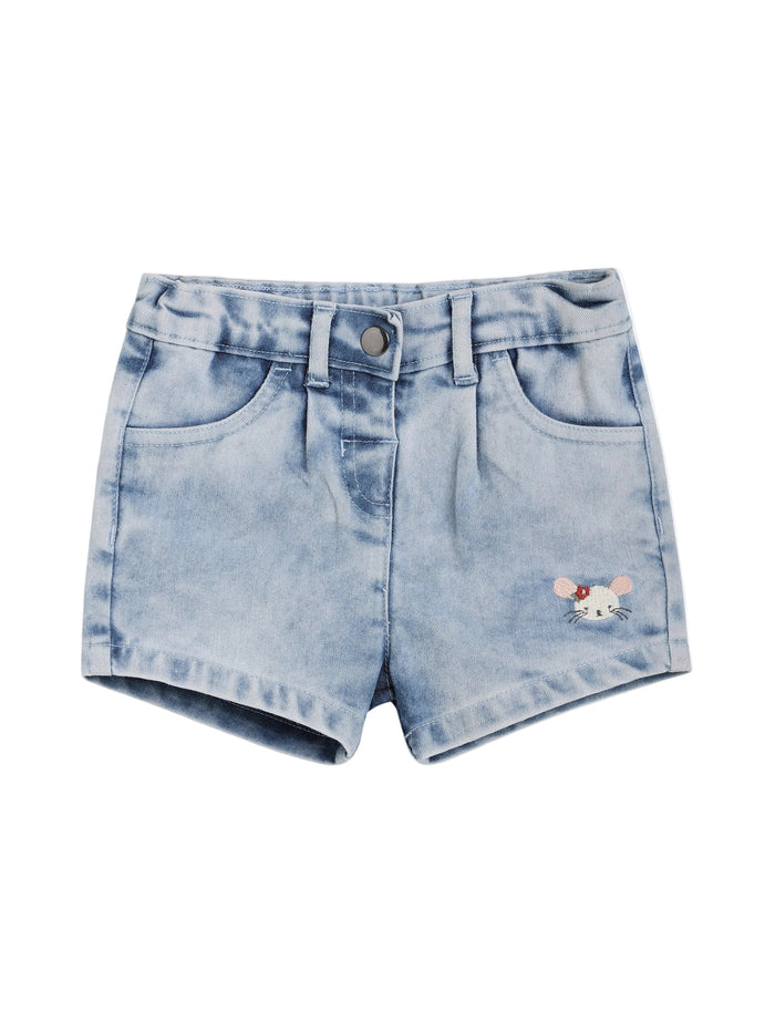 Baby Girls Embroidered Denim Shorts, Blue