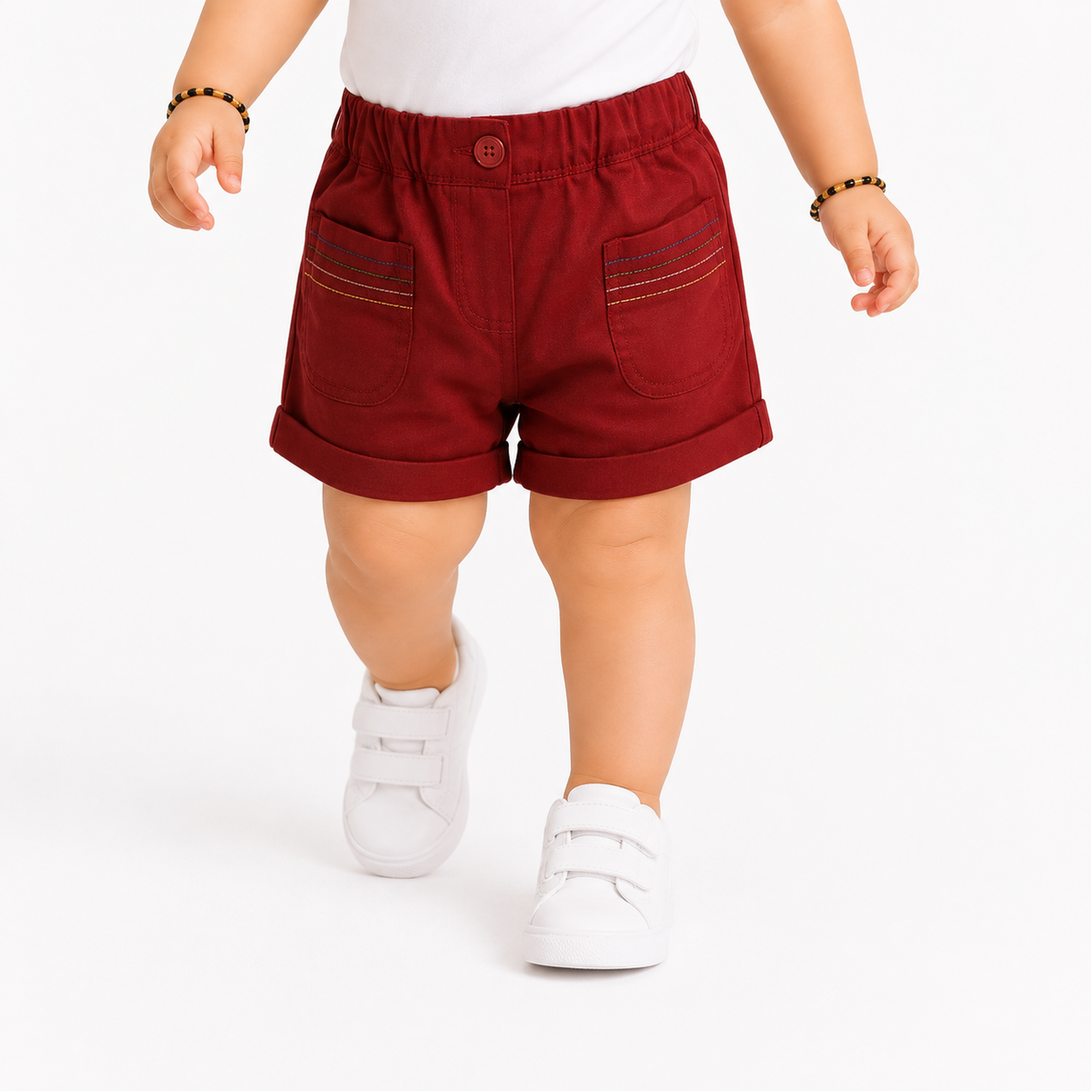 Girls Maroon Cotton Shorts Elasticated Waist with Pockets Regular Fit Casual Kids Shorts