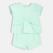 Girls Green Short Sleeve Top And Bottom