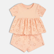 Girls Pink Short Sleeve Top And Bottom