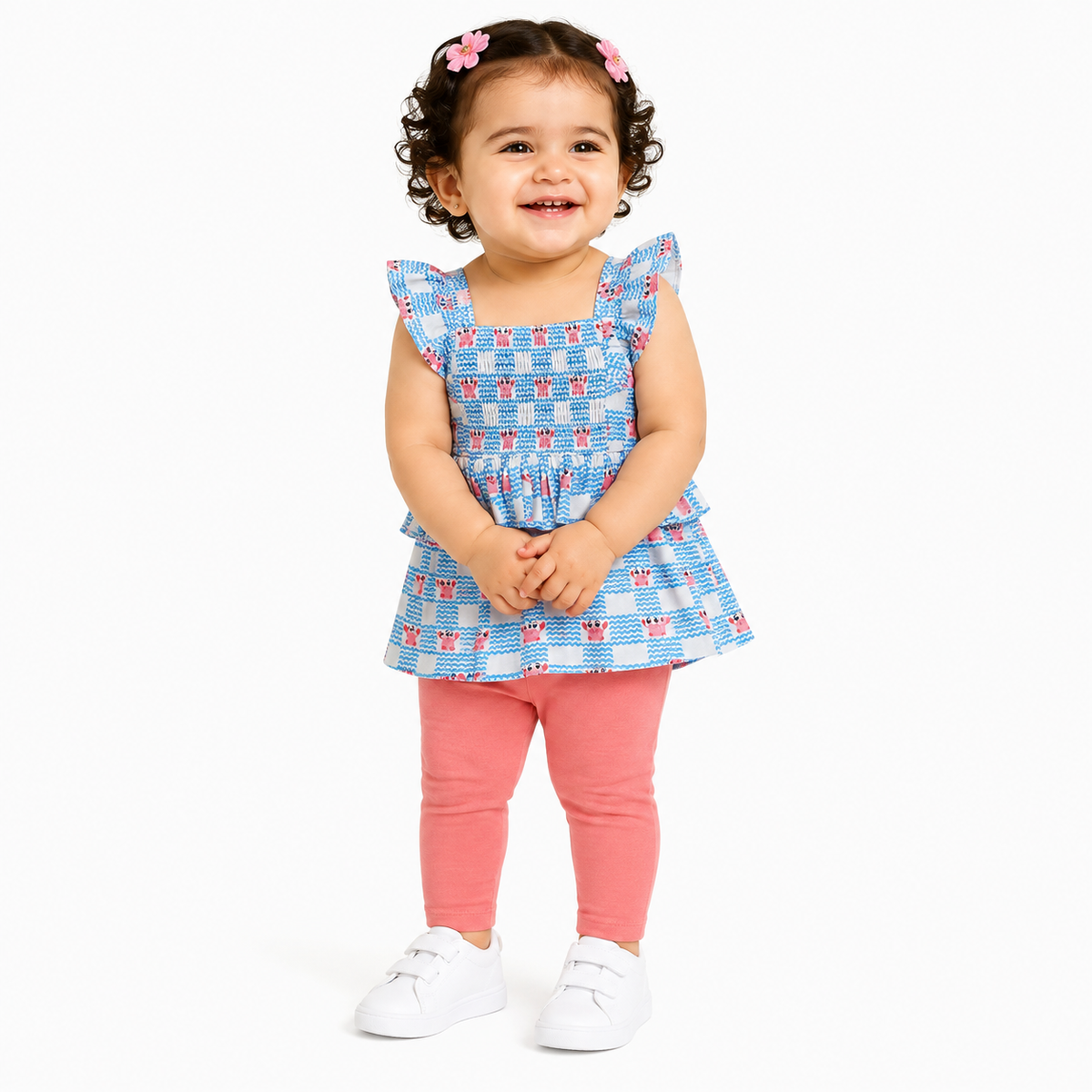 Girls Multi Sqaure Neck Top And Bottom