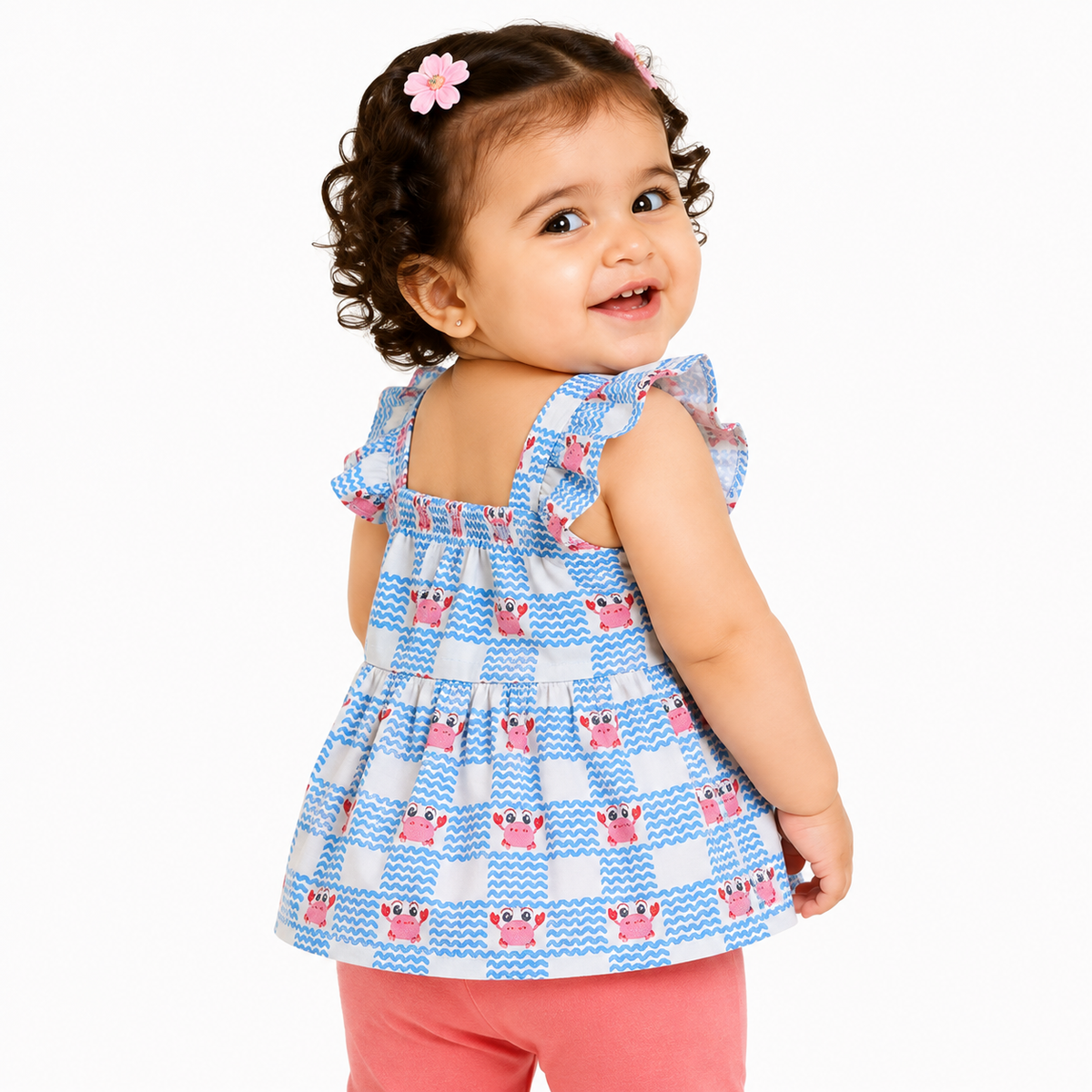 Girls Multi Sqaure Neck Top And Bottom