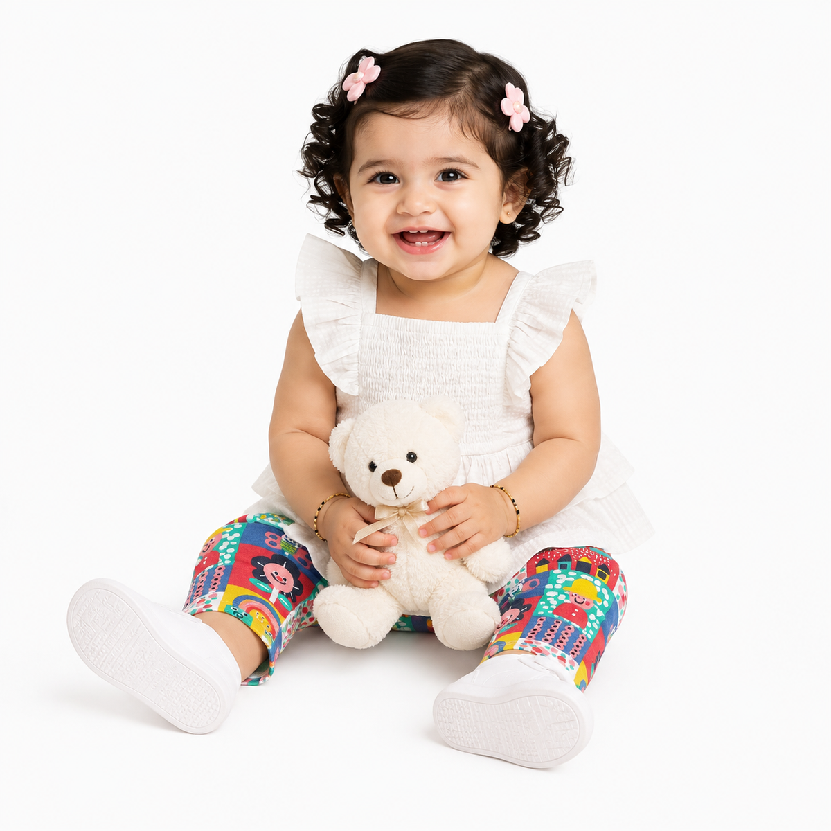 Girls Multi Sqaure Neck Top And Bottom