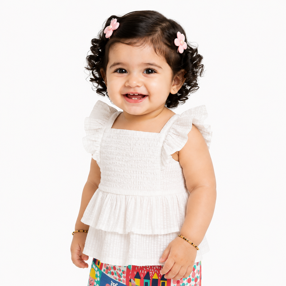 Girls Multi Sqaure Neck Top And Bottom