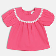 Baby Girls Lace Trim Top, Pink