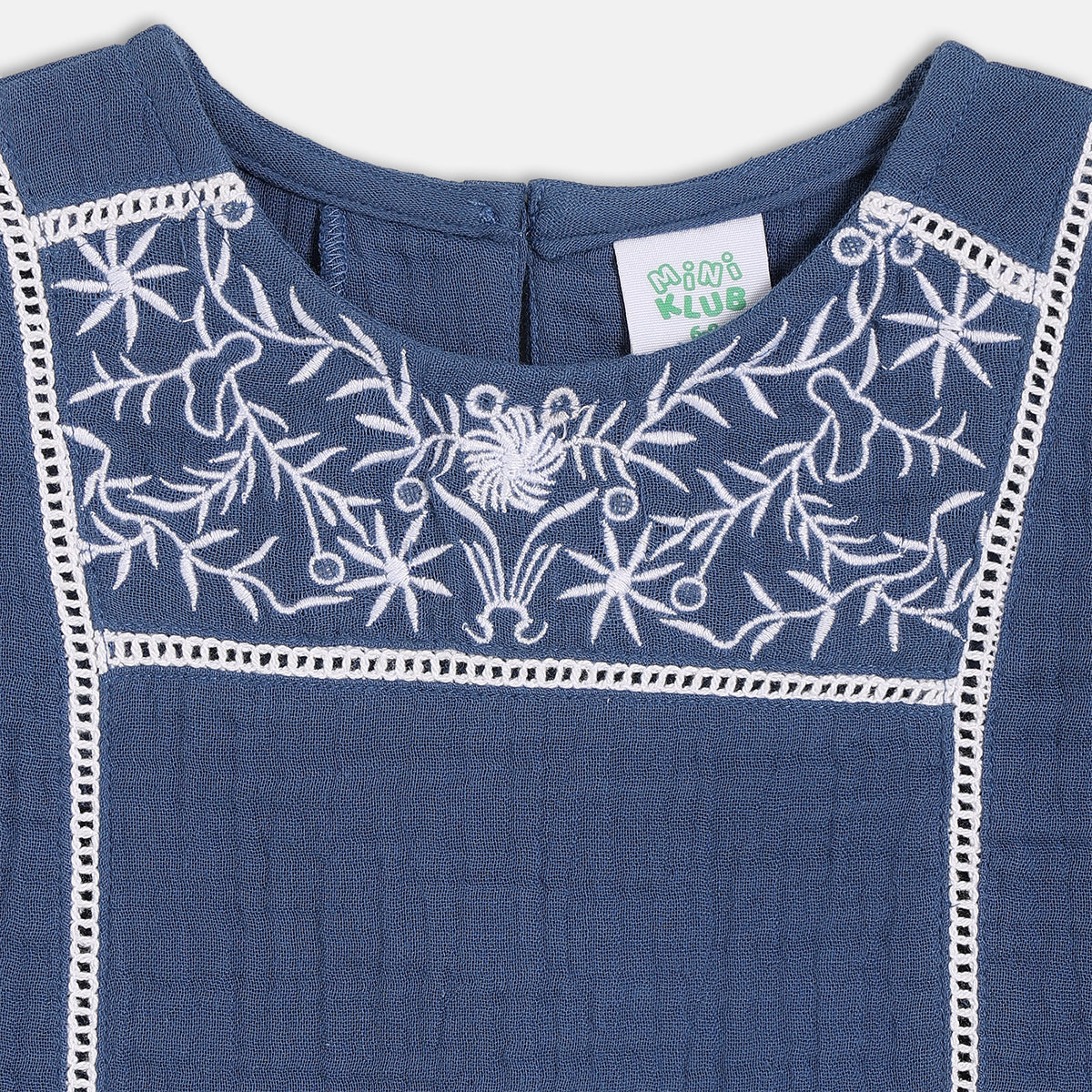 Girls Embroidered Yoke Woven Top , Blue