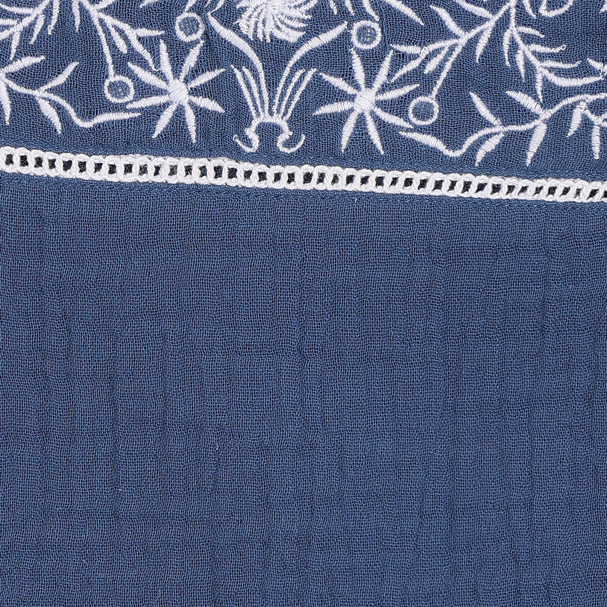 Girls Embroidered Yoke Woven Top , Blue