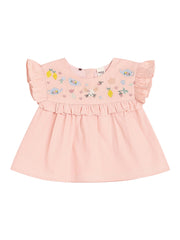 Baby Girls Embroidered Cotton Top, Pink