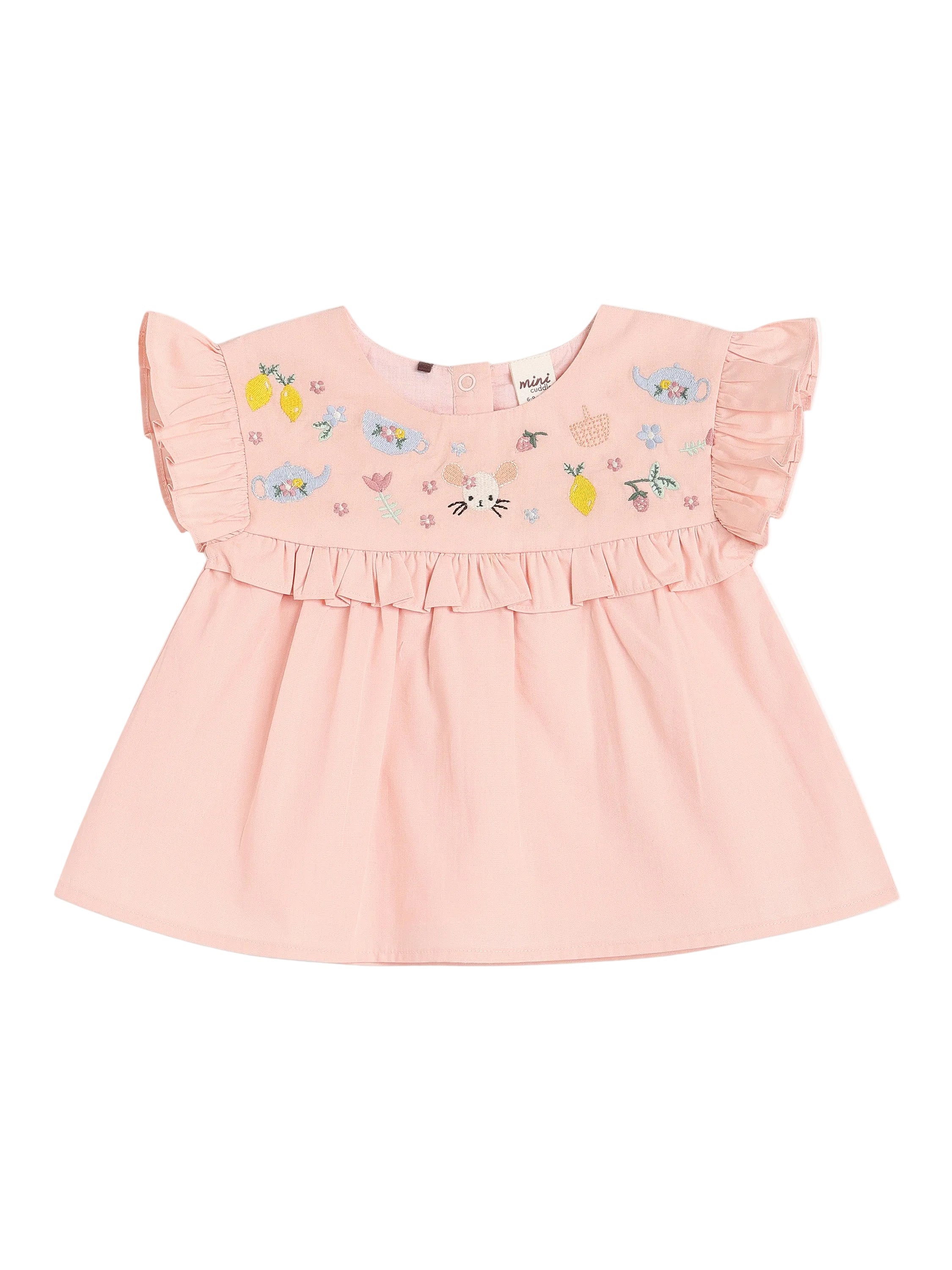 Baby Girls Embroidered Cotton Top, Pink