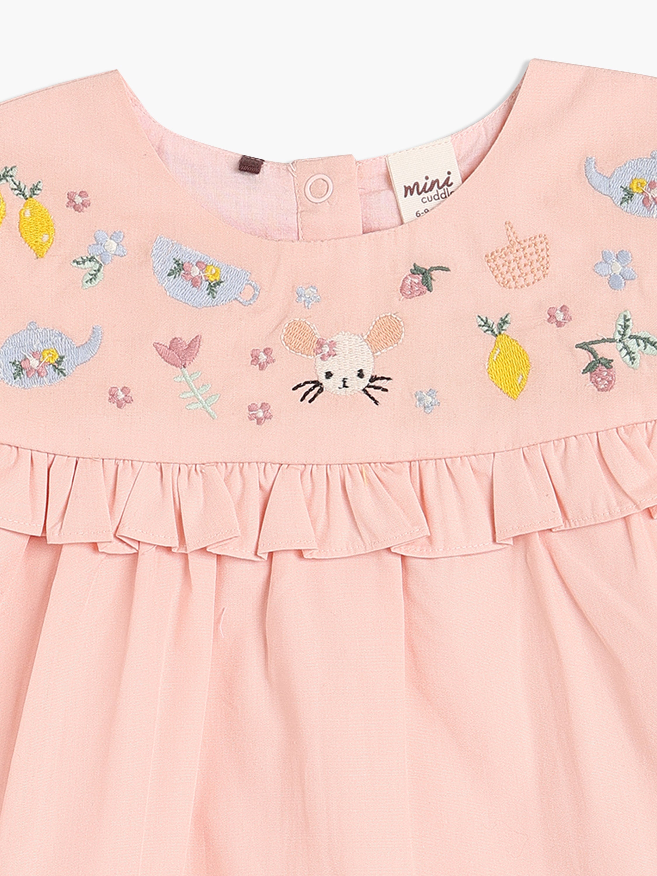 Baby Girls Embroidered Cotton Top, Pink