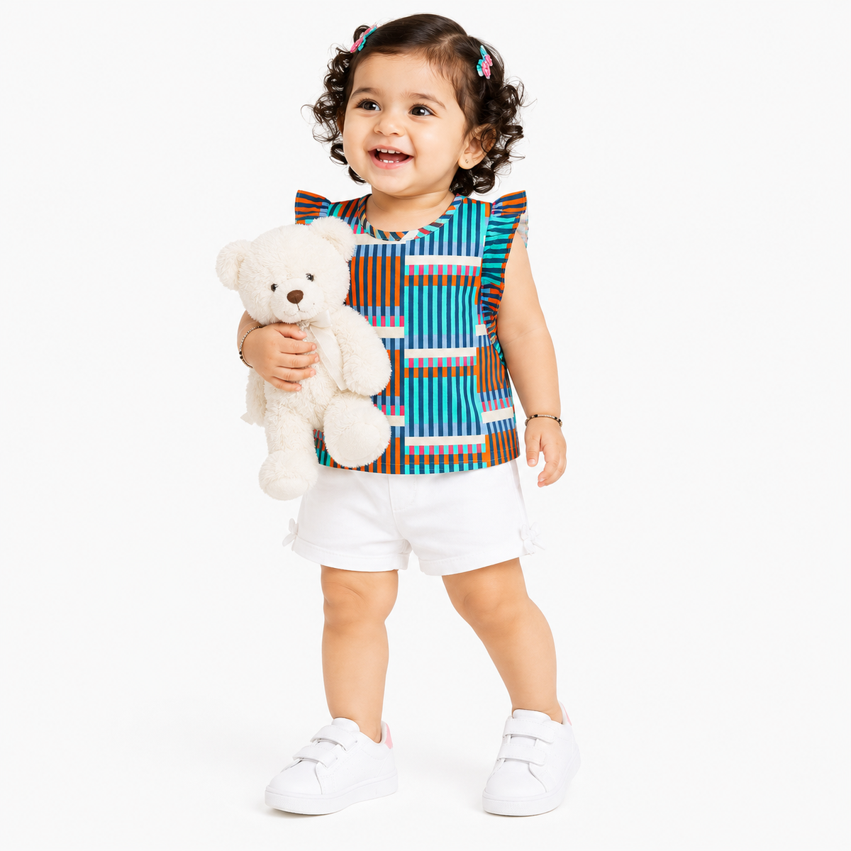 Girls Blue Frill Sleeve Woven Top