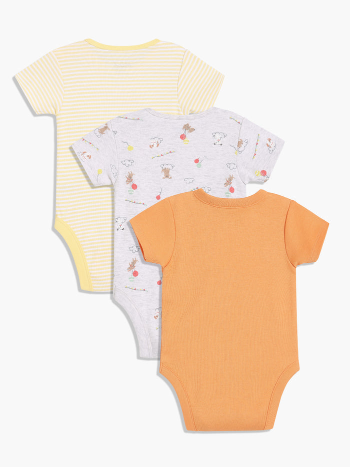Baby Unisex Pack Of 3 Printed Bodysuits, MultiColour