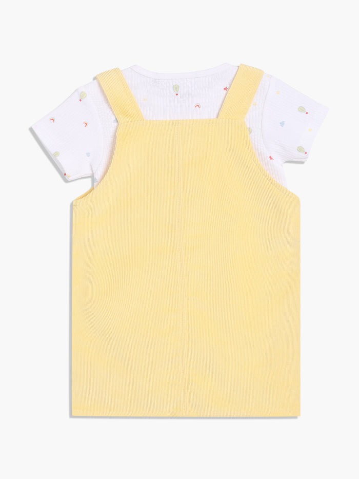 Baby Girls Embroidered Dog Pinny Set, Yellow & White