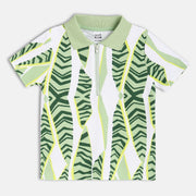 Boys White/Green Short Sleeve Polo