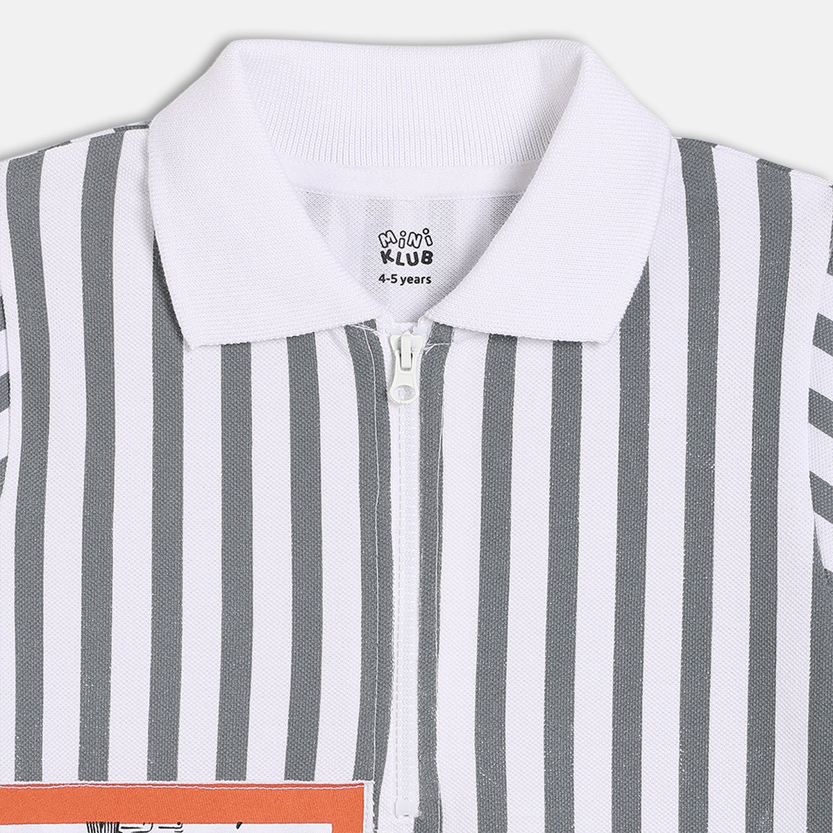 Baby Boys Striped Zip-Up Polo T-Shirt , White And Grey