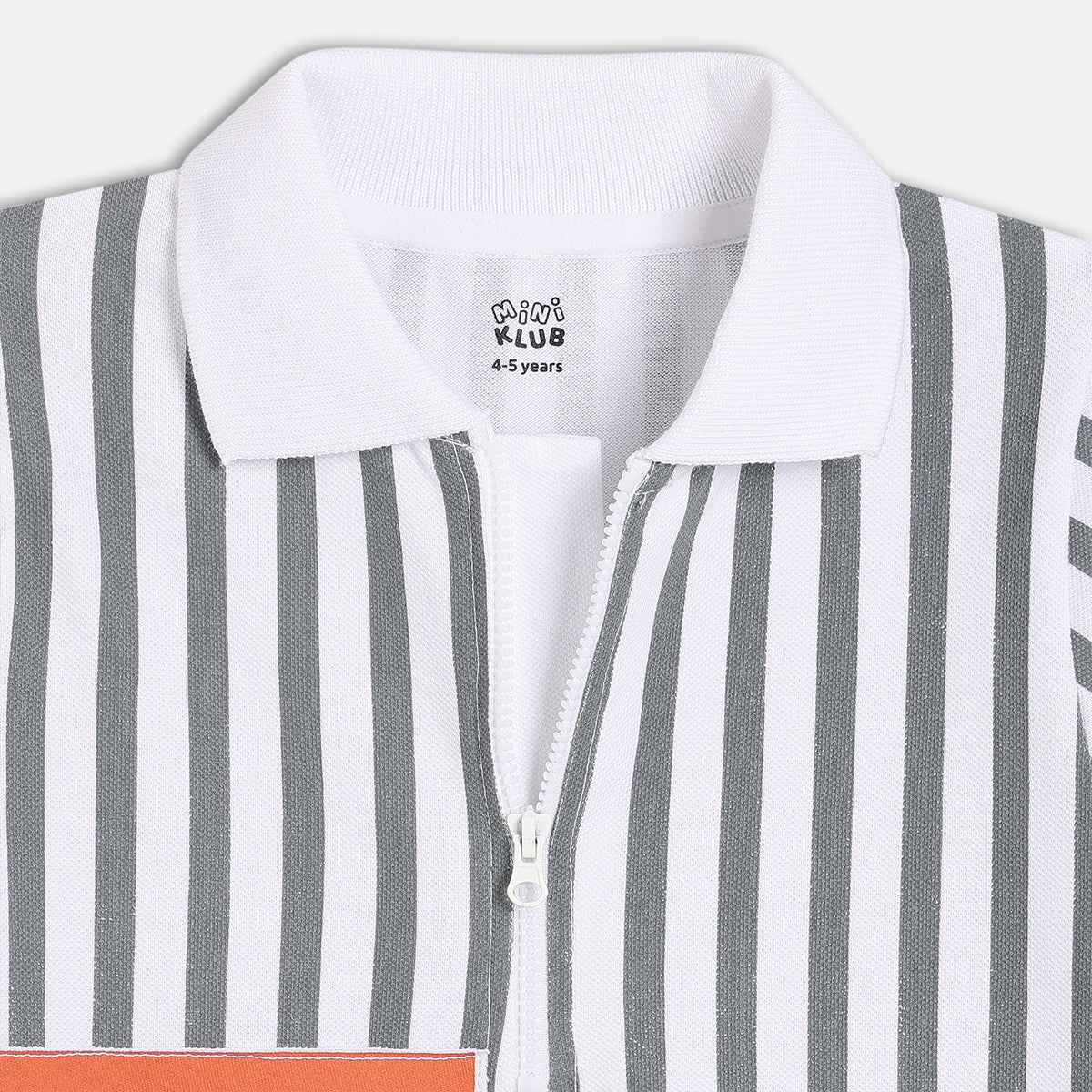 Baby Boys Striped Zip-Up Polo T-Shirt , White And Grey