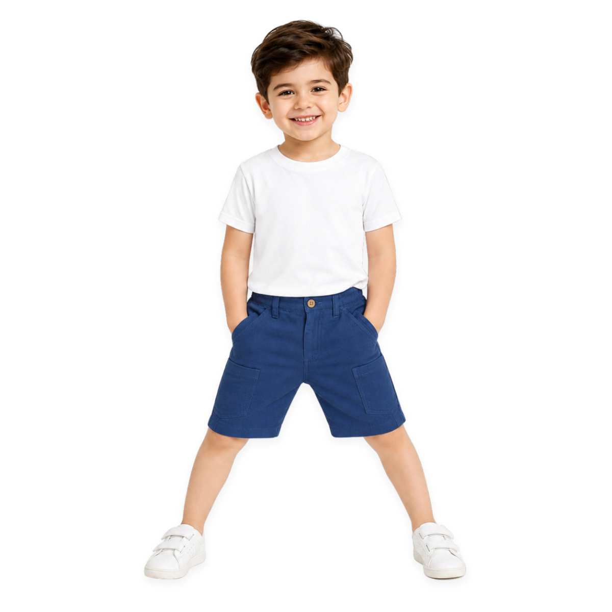 Boys Navy Blue Cotton Cargo Shorts Regular Fit Casual Wear