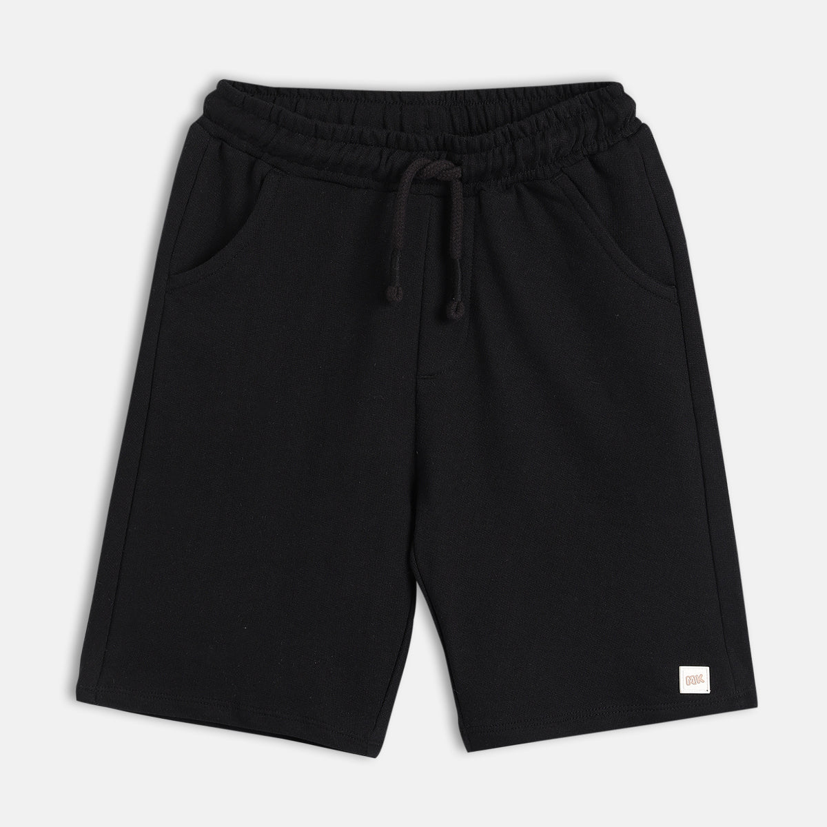 Boys Solid Knit Shorts With Drawstring Waist , Black